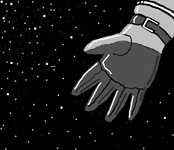 Phantom cosmonaut, gloved hand in space